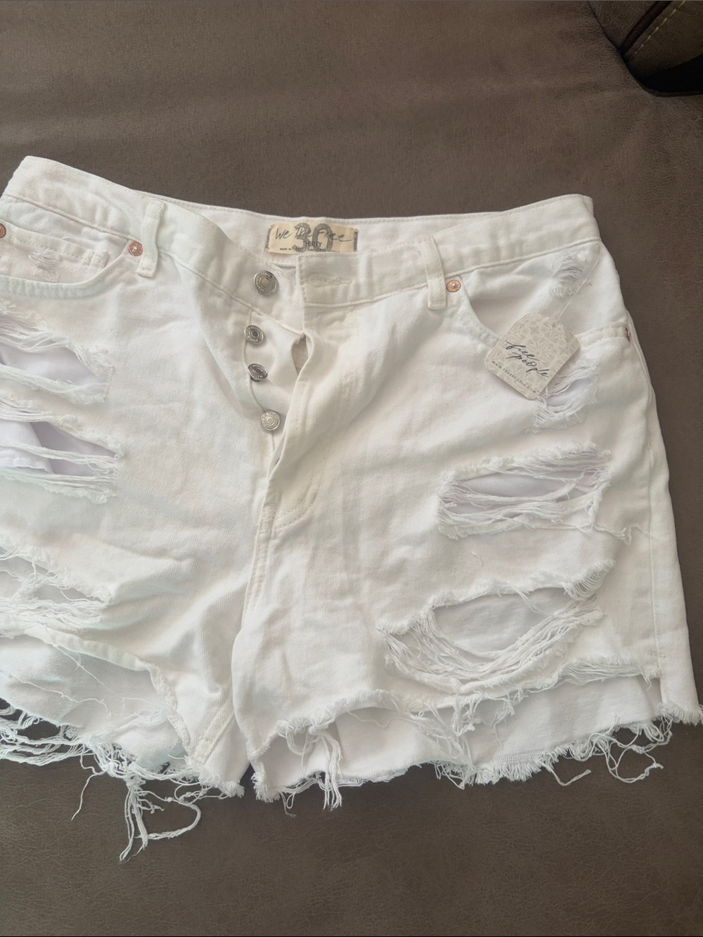 We The Free people White Ripped High-Rise Denim Shorts